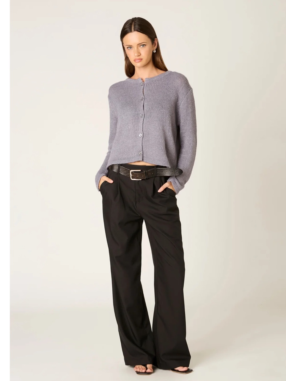 NIA Ariana Cardigan Light Gray Button-Front Sweater Small/ Medium